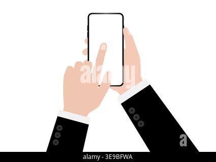 Hand Holding Smartphone with Blank Screen. Vector Illustration Isolated on White Background. Stock Vector