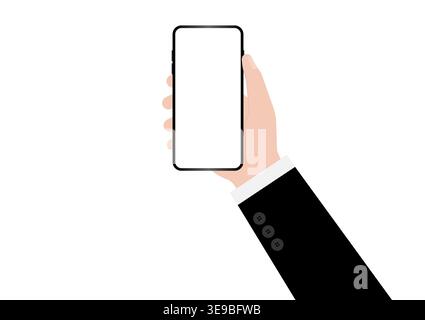 Hand Holding Smartphone with Blank Screen. Vector Illustration Isolated on White Background. Stock Vector