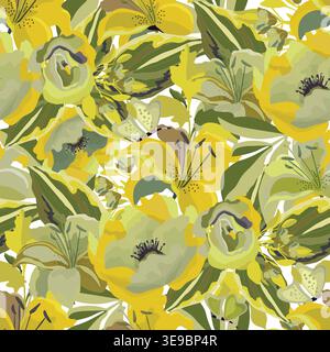 Vector floral seamless pattern. Yellow flowers Stock Vector