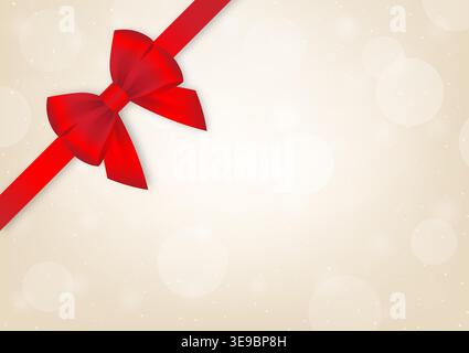 Red Ribbon Bow on Golden Background for Christmas and New Year Event. Vector Illustration. Stock Vector