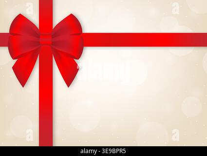 Red Ribbon Bow on Golden Background for Christmas and New Year Event. Vector Illustration. Stock Vector