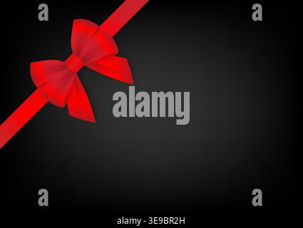Red Ribbon Bow on Black Background. Vector Illustration. Stock Vector