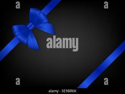 Blue Ribbon Bow on Black Background. Vector Illustration. Stock Vector