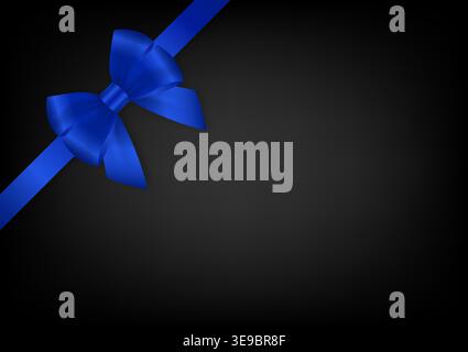 Blue Ribbon Bow on Black Background. Vector Illustration. Stock Vector