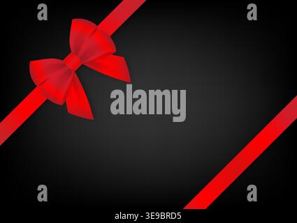 Red Ribbon Bow on Black Background. Vector Illustration. Stock Vector