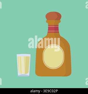 Tequila liquor bottle and glass Stock Vector