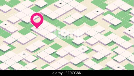 Abstract navigation plan with POI on squares background. Isometric Gps navigation with multiple markers.. Pins on Squares. Vector illustration Stock Vector