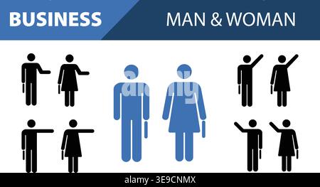 Business Man Woman Icon Set Human Gesture Corporate People Silhouette Collection Stock Vector