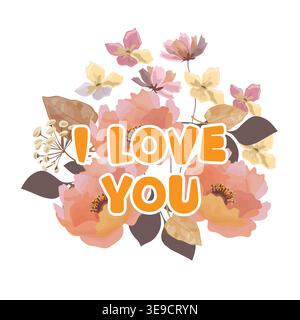 Vector flower card with the inscription I love you Stock Vector