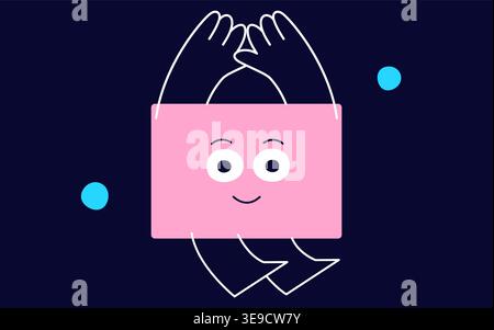 Cute happy geometric figure face made in a rectangle shape with raised arms and tiny legs. Stock Vector