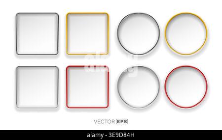 Modern vector set of blank square and round buttons with colorful borders. These versatile elements are perfect for UI and web design. Vector illustration Stock Vector