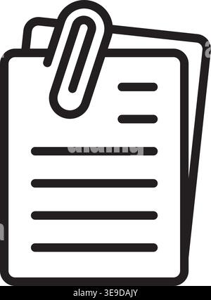 File attach icon in flat style. Document with paper clip vector illustration on isolated background. Office work sign business concept. Stock Vector