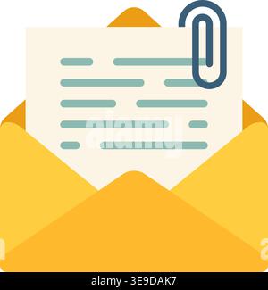 Email attach icon in flat style. Mail envelope with paper clip vector illustration on isolated background. Network safety sign business concept. Stock Vector
