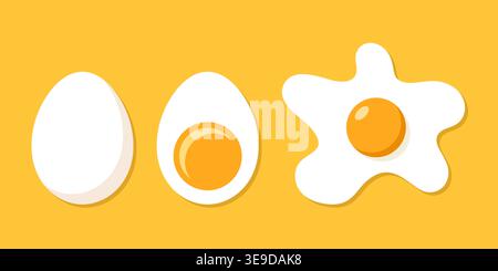Fried and boiled eggs icon set collection in flat style. Protein breakfast vector illustration on isolated background. Chicken eggs sign business conc Stock Vector