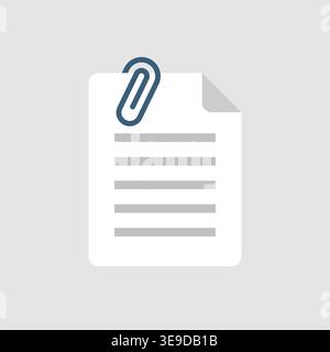 File attach icon in flat style. Document with paper clip vector illustration on isolated background. Office work sign business concept. Stock Vector
