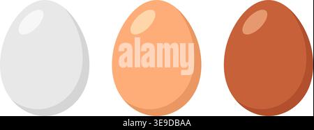 White and brown egg icon in flat style. Protein breakfast vector illustration on isolated background. Chicken eggs sign business concept. Stock Vector