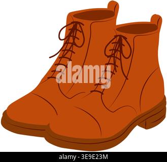 Autumn leather boot. Hiking or work boot in warm leather. Perfect for fall fashion, travel, adventure, and outdoor theme. Vector illustration Stock Vector
