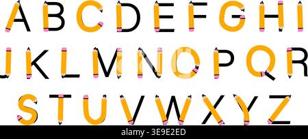 Creative alphabet made of pencils, perfect for back to school designs. Colorful letters ideal for classroom decor, kids' projects, educational posters Stock Vector