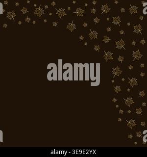 Elegant autumn maple leaves border, linear golden outline on dark background. Minimalist fall design for seasonal greeting card, invitation, poster, o Stock Vector