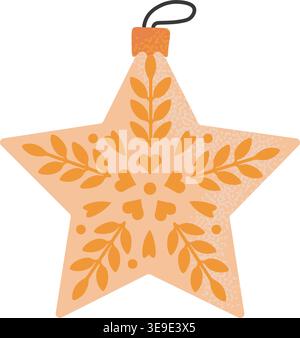 Golden five pointed Christmas star. It is perfect for festive designs, winter holiday tree and for seasonal decorations.Vector illustration Stock Vector