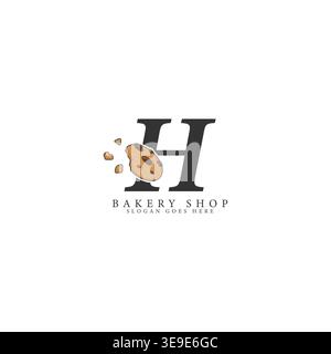Letter H Logo with Cookie Illustration. Alphabet H Bakery and Sweets Design Icon Stock Vector