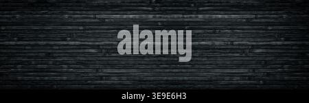 Black wood wide texture. Bamboo planks. Dark long background Stock Photo
