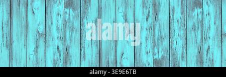 Old weathered turquoise painted wooden boards. Wide wood rustic texture. Large rural background Stock Photo