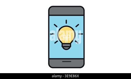 Mobile innovation and creative idea icon: smartphone with light bulb on screen Stock Vector
