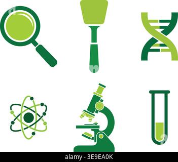 Science and Research Laboratory Vector Icon Set with Microscope DNA Helix and Atomic Structure Stock Vector