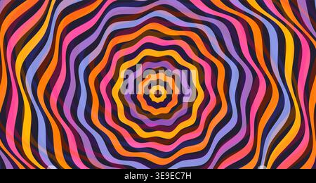 Funky psychedelic vector geometric background with distorted wavy lines, groovy optical illusion pattern for music festivals flyers and posters Stock Vector