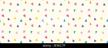 Colorful irregular hearts, doodle summer seamless vector pattern, Multicolored abstract grungy background for kids and baby designs Stock Vector