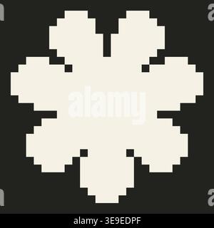 Vector retro pixel art geometric floral shape. Minimal 8-bit style frame and abstract design element isolated on background. Stock Vector