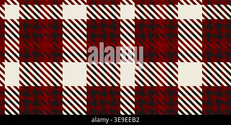 Traditional houndstooth check in red black and white creating festive tartan pattern Stock Vector