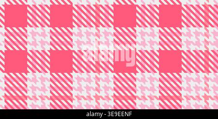 Large scale houndstooth pattern in vibrant pink and white creating bold tartan plaid effect Stock Vector