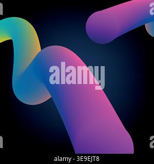 Abstract colorful wave shapes in gradient hues of blue, pink, green, and yellow on a dark background, creating a modern digital art composition Stock Vector