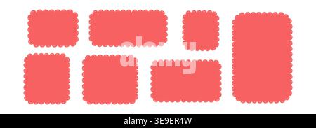 Scallop edge square silhouette shape. Scalloped border wiggle badge or label set. Text boxes wavy edges. Curve stamps, coupon figure. . Vector illustration Stock Vector