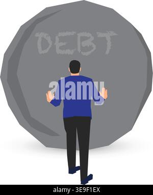 Businessman who is exerting significant pressure on a substantial debt burden. This concept is conveyed through a stock illustration. Stock Vector