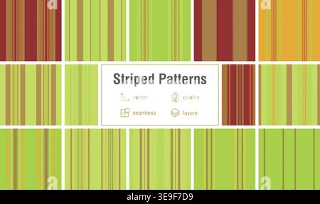 Striped collection created for desktop and mobile wallpapers. Seamless vector patterns provide stylish, continuous backgrounds. Stock Vector