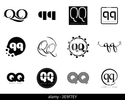 QQ logo company template. Letter q and q logotype. Set different classic serif lettering and modern bold text with design elements. Initial font typog Stock Vector