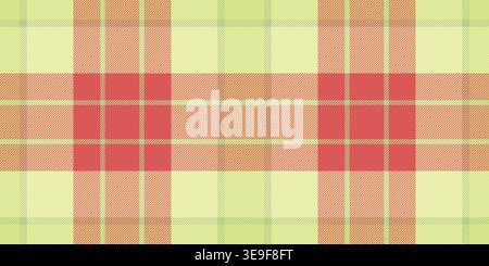Vivid tartan pattern vector, present check fabric seamless. Skirt textile texture plaid background in lime and red colors palette. Stock Vector