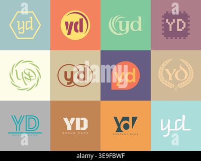 YD logo company template. Letter y and d logotype. Set different classic serif lettering and modern bold text with design elements. Initial font typog Stock Vector