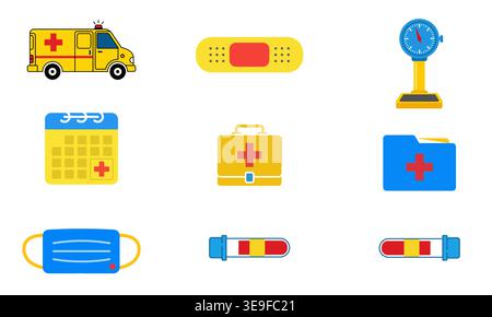 Medical icons set for healthcare and emergency services featuring Stock Vector