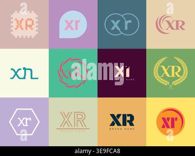 XR logo company template. Letter x and r logotype. Set different classic serif lettering and modern bold text with design elements. Initial font typog Stock Vector