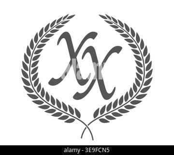 Initial letter X and X, XX monogram logo design with laurel wreath. Luxury emblem with calligraphy font. Stock Vector
