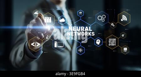 Neural Networks Artificial Intelligence System with Machine Learning Data Processing Algorithms and Intelligent Digital Computing Infrastructure. Stock Photo