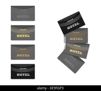 Hotel key card holder, vector template set. Keycard sleeve. Horizontal black and gray envelopes with text sample, realistic illustration Stock Vector