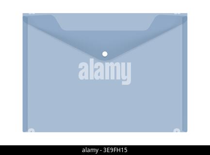 Clear plastic envelope folder with snap button isolated on white background, vector illustration. Transparent file holder, realistic mockup Stock Vector