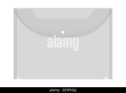 Transparent empty plastic envelope folder with snap button closure, realistic vector mockup. Clear file case, template Stock Vector