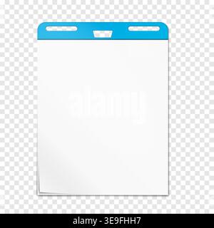 Easel pad on transparent background, vector mockup. Flipchart sticky blank white paper block, realistic mock-up Stock Vector