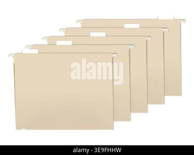 Hanging folders with plastic tab dividers and index label inserts for document organizing, vector illustration. Card index catalog Stock Vector